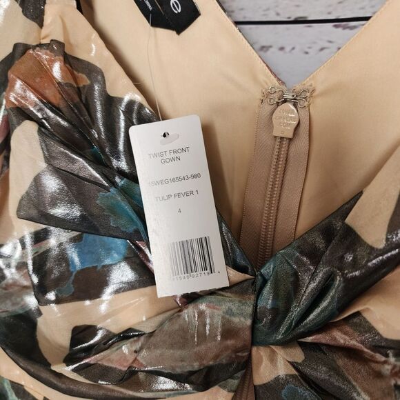 Bebe Print Lame Long Sleeve Twist Front Dress Gown 4 NWT - Picture 8 of 8